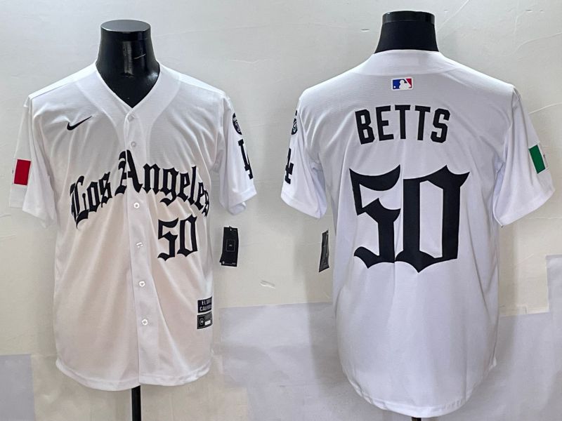 Men Los Angeles Dodgers #50 Betts White Five generations Joint Name 2025 Nike MLB Jersey style 5